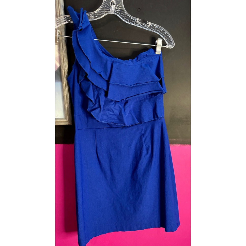 Ruby Rox Royal Blue One Shoulder Ruffle Mini Cocktail Dress Size 9 - Picture 2 of 7